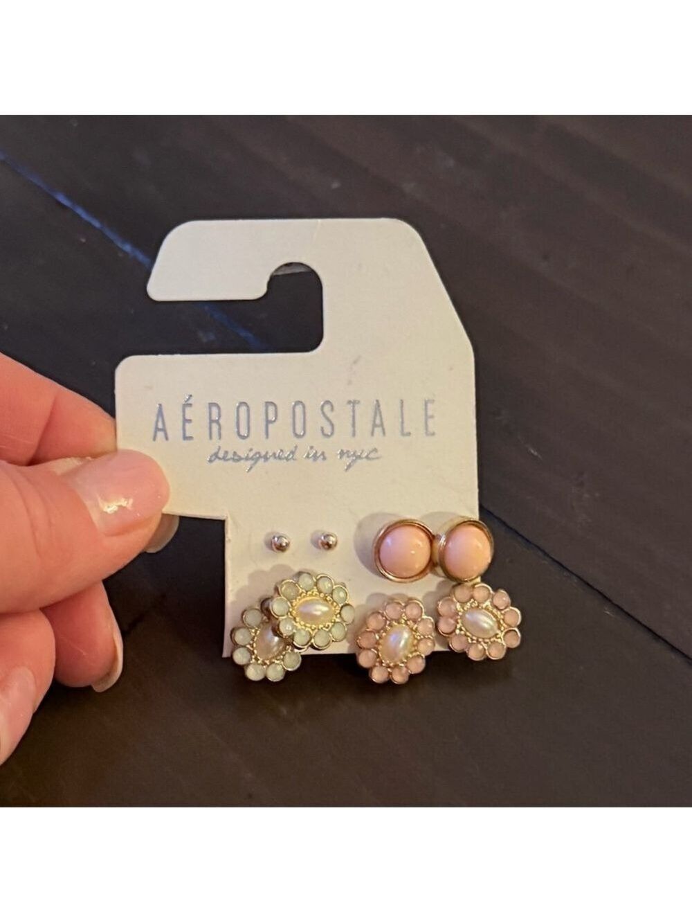Aeropostale Pink Gold Floral Pearl Stud Earring Set